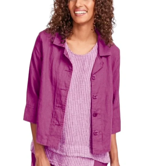 Flax Tour Linen Jacket in Sangria Size M - Picture 8 of 8